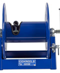 Heavy Duty Hand Crank Steel Hose Reel 1125-4-200 Series, Built Tough 1/2 Inch By 200 Feet, 3000 PSI, A Frame, Blue Front View