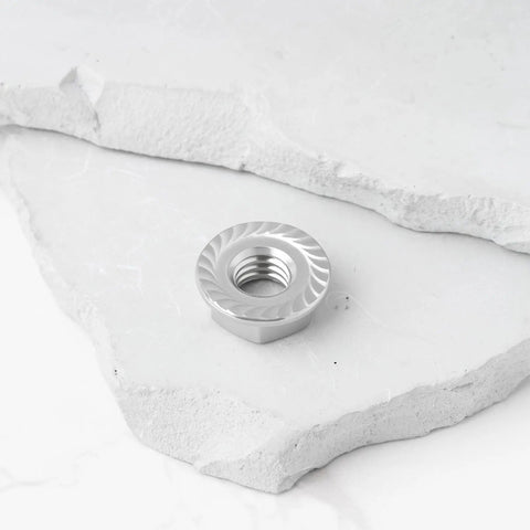 Premium Heavy Duty 4 Pack 5/16 24 Unf Stainless Steel Hex Flange Nut on a white surface for Harley Davidson exhausts.