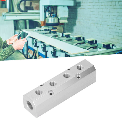 Large Flow Aluminum Pneumatic Manifold Block with G1/2 Inlet and G1/4 Outlets in an industrial automation setting