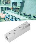 Four Way Pneumatic Manifold Block for Air Distribution Aluminum Construction With G1/2 Inlet And G1/4 Outlets Excellent Sealing Durable Pneumatic Block for Industrial and Mechanical Systems Model SY40-02-4F on industrial background