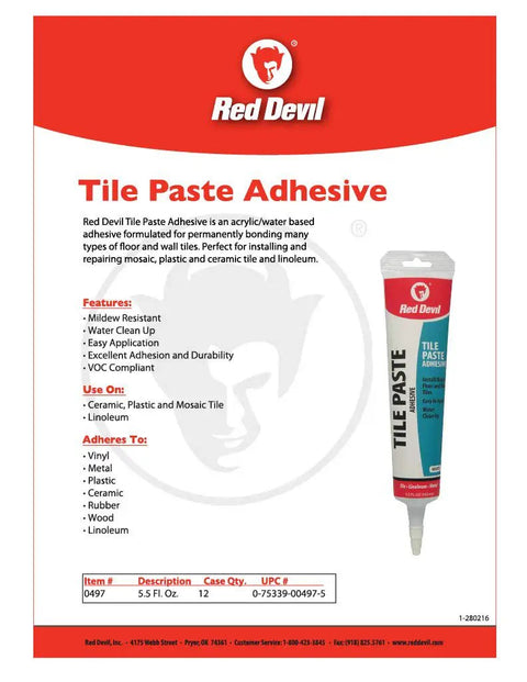 Tile Paste Adhesive For Mosaic, Plastic And Ceramic Tiles, Easy Peasy To Use, Permanent Bond, White, 5.5 Fl Oz tube packaging.