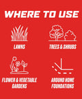 Diagram showing usage areas for Outdoor Insect Killer Concentrate that kills ants, spiders, fleas and ticks on contact