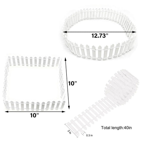 Miniature Fairy Garden Fence Set 40 Inch Long By 2 Inch Tall DIY Wood Picket Fence For Dollhouse White 2 Pack shown in circle and square forms