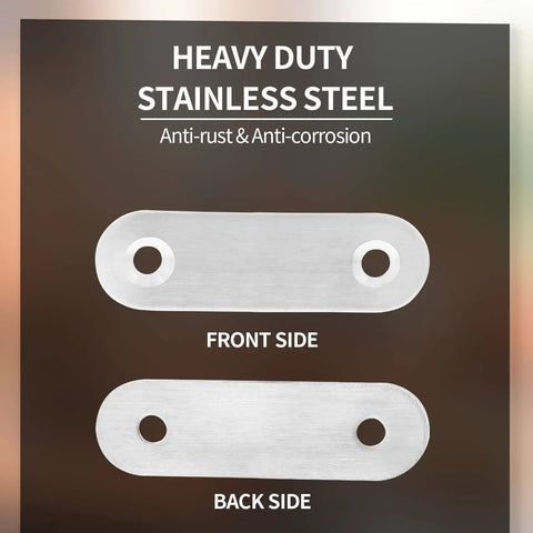 Heavy Duty Straight Corner Braces Forged From Top Shelf Stainless Steel Metal Frame Anchors with anti-rust finish, front and back view.