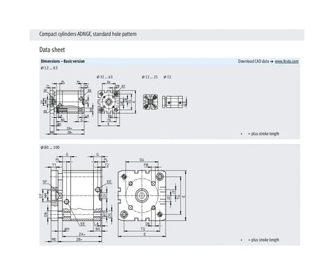 Data sheet showing dimensions and specifications for Tough As Nails Compact Air Cylinder And Pneumatic Actuator.