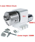 Heavy Duty Harmonic Gear Reducer Fourth Axis Rotary Table For Cnc Machining With 100Mm Triple Jaw Chuck and 22Mm Hollow Shaft Build That Slaps For Serious Indexing Jobs, showing 3-jaw chuck and stepper motor.