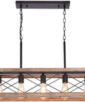 Rustic Farmhouse Wood Chandelier With Five Lights Rectangle Hanging Light Fixture for Dining Room and Kitchen Island Industrial Black