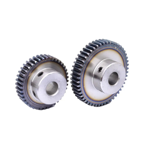 Beefy 1.5M Helical Gear Set And Spur Gears For Motors And Transmission Systems, 45 Steel Construction, two sizes side by side