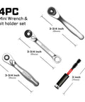 Image of a Mini Four Piece One Quarter Inch Drive Ratchet Wrench Set With Seventy Two Tooth Quick Release in durable CR V construction.