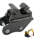 Quick Change Hitch Attachments For Mini Excavators Up To 3 Tons, showing metal coupler with small excavator illustration
