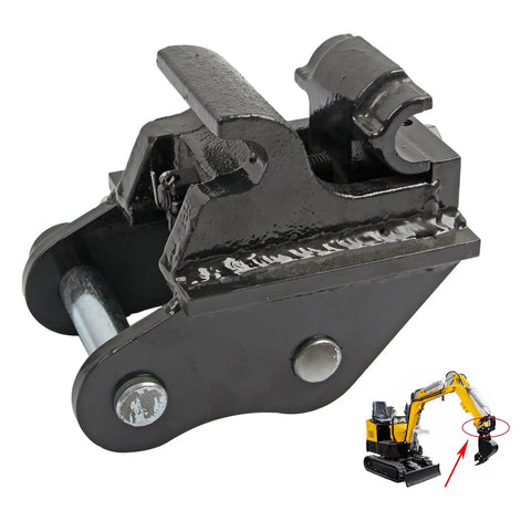 Quick Change Hitch Attachments For Mini Excavators Up To 3 Tons, showing metal coupler with small excavator illustration