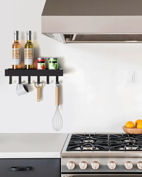 Damage Free Key Holder Wall Mount With Adhesive Magnetic Hooks And Shelf No Drill Key Rack for kitchen storage.