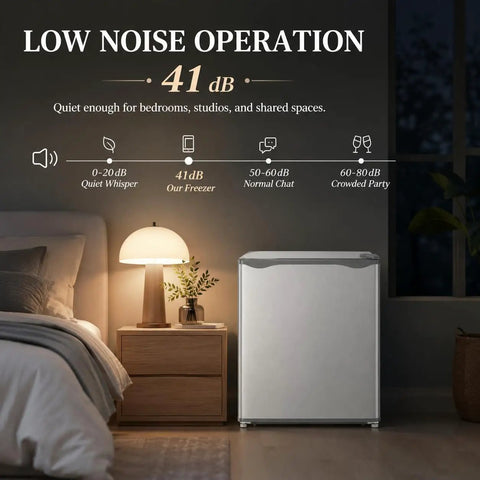 1.1 Cu Ft Compact Mini Freezer Solid Upright Build With Low Noise Operation At 41 dB Ideal For Dorm Rooms And Offices