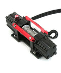 Dual Motor Electric Winch With Tough Metal Build For Axial SCX10 TRX4 D90 KM2 And Redcat RC Cars 1/8 And 1/10 Scale, close-up view.
