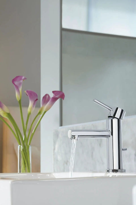 Chrome One Handle Modern Bathroom Faucet With Drain Assembly And Optional Deck Plate Slick And Sleek Water Sense Certified