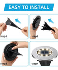 Installation steps for 12-Pack Solar Ground Lights 8-LED In-Ground Pathway Lights Outdoor Waterproof For Yard Lawn Driveway.