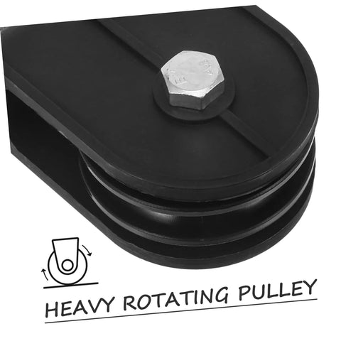 Two Pack Silent Rotating Bearing Pulley Block Set For DIY Gym Gear, Heavy Duty Cable Roller Wheel With Detachable Traction System, Quiet Operation, Supports Up To 100kg, ABS Housing And Galvanized Steel Wheel, black pulley close-up