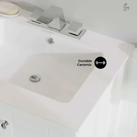 Voltaire Vanity Top Sink With Three Hole Center Set Faucet Mount Drop In Install Glossy White Finish detail view