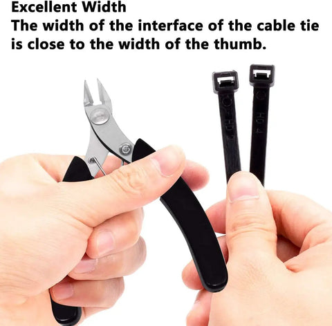24 Inch Heavy Duty Cable Zip Ties Set With Wire Cutter Black Nylon Ties 175 Lb Tensile Strength 50 Pack shown in hand