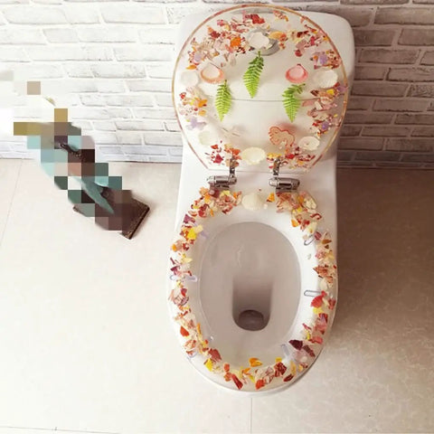 No Slam Universal Toilet Seat With Slow Close Hinges Thick Heavy Duty Resin Build Soft Feel Comfort Easy Peasy Install Smooth Glide Lid Crisp Printed Design Fits Standard Home Bathroom Upgrades on an U-shaped toilet.