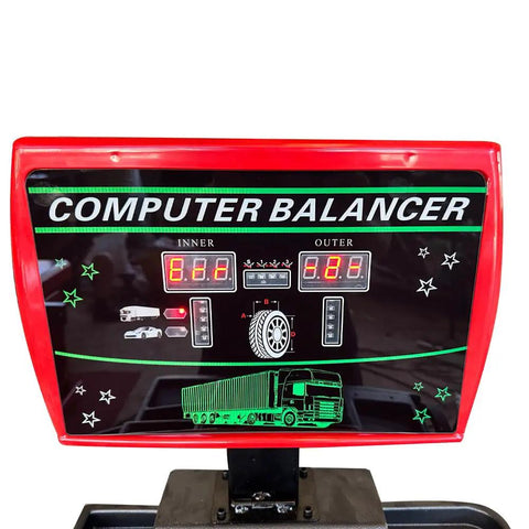 Shop Certified Wheel Balancer Engineered As The Dead Honest Workhorse For Giant 51 Inch Rims And Fleet Trucks Buses Blazing Eight Second Measurement Cycle 220V Operation display panel with digital readouts.