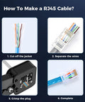 Step-by-step guide to using 200 Pack RJ45 Cat6 Pass Through Connectors For Solid Or Stranded UTP Cable Modular Plugs.