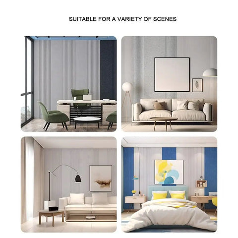 10 Pack Hella Dense Soundproof Acoustic Wall Panels With Peel And Stick Backing used in various living spaces including an office and bedroom.
