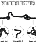 Built Tough 5 Piece Set Of 2 Inch Black Cabin Hook And Eye Latches Heavy Duty Carbon Steel Door Hardware With Mounting Screws For Wood Doors Windows Sheds No Sweat Setup close-up of a black cabin hook latch made of high-quality steel.