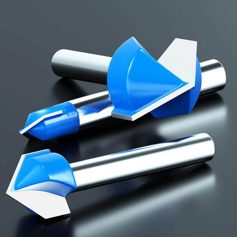 Must Have 8 Piece 90 Degree V Groove Router Bit Set With Solid Carbide Double Flute For CNC Engraving And Woodworking One Quarter Inch Shank Cutting Diameters From One Quarter To One Inch Built For Speed And Long Life