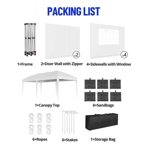 Packing list of 10x20 Heavy Duty Pop Up Canopy With 6 Removable Sidewalls Commercial Wedding Tent And Event Shelter