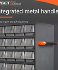 Side view of Heavy Duty CNC Tools Organizer Cabinet On Wheels For Consumables And Cutting Tools Divider Storage Chest with metal handle.