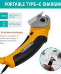 Beefy Cordless Electric Scissors With Safety Lock 4.2V Rechargeable Box Cutter 240 RPM, shown with Type-C charging feature