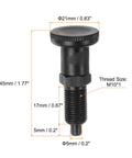 3 Piece Push Fit Ball Nose Spring Plunger Set M10 X 1 Thread Carbon Steel Black Oxide locking pin dimensions with diameter and thread size.