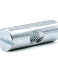 Close-up of zinc-plated barrel nut from Cross Dowel Barrel Nut Replacement Kit For 100507 Furniture Fasteners