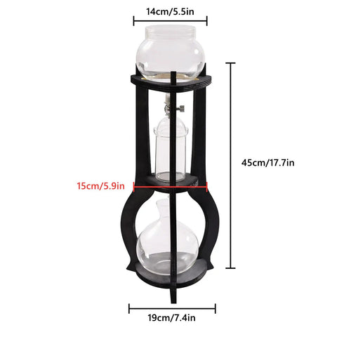 Kick Back And Sip Smooth Chills With This Sharp Cold Brew Drip Coffee Maker Crafted From A Borosilicate Pitcher And Real Wood Stand For Hassle Free Iced Coffee Runs That Come Out Fresh And Totally On Point Daily. Cold brew coffee maker with borosilicate pitcher and wood stand, dimensions 45cm by 19cm.