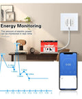 Rock Solid Eu Wifi Smart Socket With Slick Tempered Glass Panel for Heavy Duty Appliances shown monitoring energy usage real-time on app.