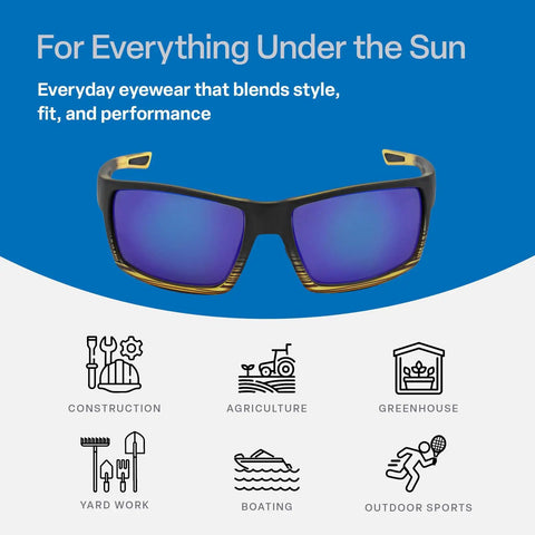 Sawfish Polarized Safety Glasses With Performance Fog Technology, Blue Light And UV Protection, Blue Mirror Lenses