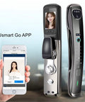 Hella Secure Smart Door Lock With 3D Fingerprint Scanner And Decoy Pin Feature, showcasing digital features with Usmart Go APP on smartphone.
