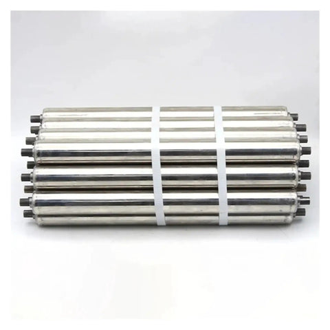 201 Stainless Steel Galvanized Conveyor Roller 25mm Fixed Transport Drum stacked together for factory use.