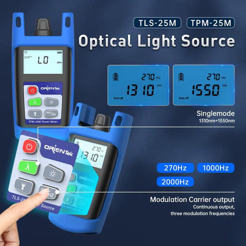 Compact 1310/1550nm Fiber Optic Light Source With SC Universal Connector And Optional LC, blue device with LCD displays
