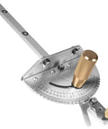 Rock Solid Upgraded Miter Gauge With 27 Tight Angle Stops And Smooth Adjustable Aluminum Head For Table Saw Crosscuts Router Tables Band Saw Bullseye Precision Jig Silver Pro Woodworking Accessory with brass knobs.