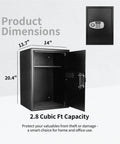 Open heavy duty digital keypad safe box for home and office, 2.8 cu ft capacity, pry resistant steel lockbox with dimensions.