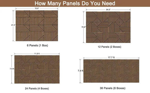 Top Shelf Acoustic Wall Panels Six Pack 24X24 Inch High Density Polyester Sound Dampening Boards dimensions layout guide.