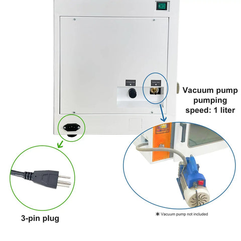 Heavy Duty 0.9 Cubic Foot Vacuum Drying Oven Featuring Pro Grade Pid Temperature Control back panel with vacuum pump connection.