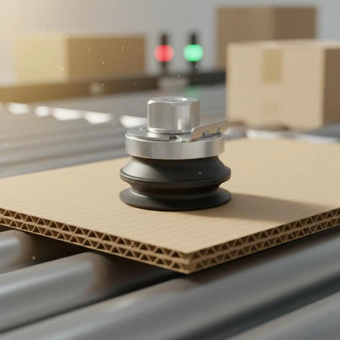 Heavy Duty Vacuum Manipulator Robotic Arm With Bellows Suction Cup, Anti-Slip Nitrile Rubber Metal Build For Industrial Material Handling on cardboard.