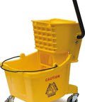Commercial Mop Bucket With Side Press Wringer 26 Quart Capacity Heavy Duty Polypropylene for Restaurants Offices Yellow