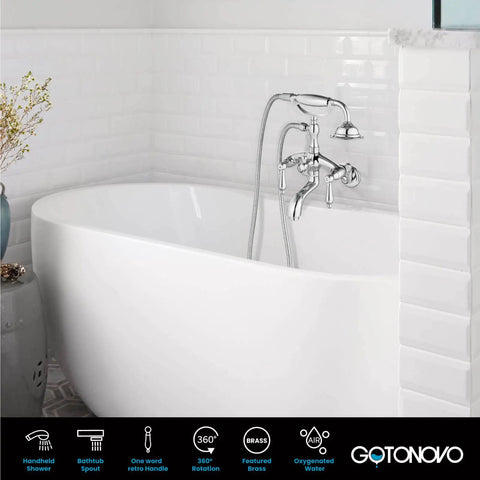 Wall Mount Clawfoot Tub Faucet With Handheld Shower Sprayer, Double Function Diverter, Hot And Cold Water Mixer in bathroom