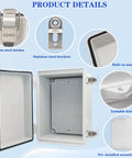 Outdoor Waterproof Electrical Junction Box Enclosure IP67 ABS Plastic Weatherproof Project Box With Mounting Plate And Wall Brackets For Easy Wall Mount Gray 8.6 by 6.6 by 4.3 Inches, open with seal and latches