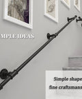 Built Like A Tank Wall Mount Handrail Stair Railing Bracket Complete Black Wrought Iron Kit Outdoor Indoor Step Support 19 Foot Long mounted on wall.