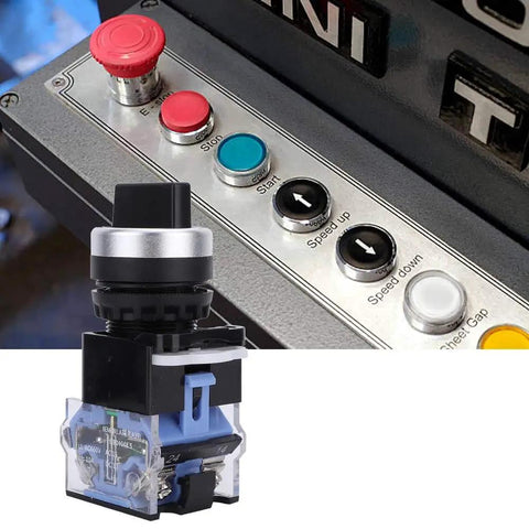 Set Of 10 3 Position Self Locking Rotary Switches 22mm Panel Mount Changeover 440V For Electrical Panels And Motor Control Heavy Duty Industrial Grade Ready, close-up view.